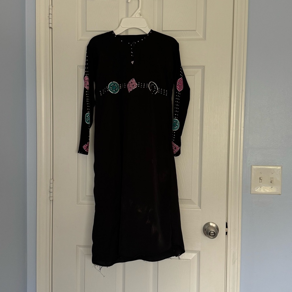 Elegant Black Embellished Dress Abaya